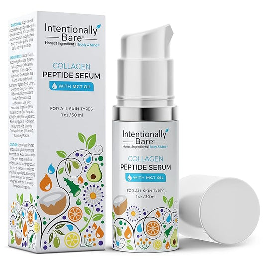 Intentionally Bare Collagen Serum for Face with MCT Oil - Collagen Peptide with Hyaluronic Acid for Fine Lines - Anti Aging Collagen Peptide Serum for All Skin Types - Collagen Serum for Women - 1oz