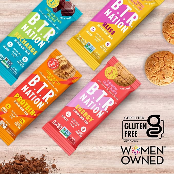 B.T.R. Bar Superfood Keto Protein Bars, Plant Based Vegan Protein, Low Carb Food, Low Calorie, Gluten Free, No Sugar Alcohols, Boosted with Superfoods - (12 Pack) (Variety Pack)