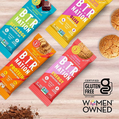 B.T.R. Bar Superfood Keto Protein Bars, Plant Based Vegan Protein, Low Carb Food, Low Calorie, Gluten Free, No Sugar Alcohols, Boosted with Superfoods - (12 Pack) (Variety Pack)