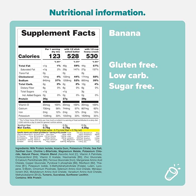 Keto Chow Banana | Keto Meal Replacement Shake | Nutritionally Complete | Low Carb | Delicious Easy Meal Substitute | You Choose The Fat | 21 Meal Bulk Pack