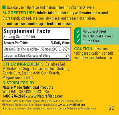 Nature Made Vitamin D3 2000 IU (50 mcg), 400 Tablets, 400 Day