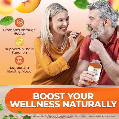 Sugar Free Vitamin D3 K2 Gummies - Vitamin D3 Gummies 5000 IU+K2 MK7 80 mcg, K2 D3 Vitamin Supplement Adults, Vitamin D K2 for Bones, Immune, Heart, Mood, Gluten-Free, Non-GMO, Natural Peach Flavor