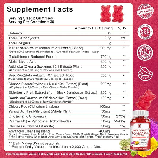 Liver Cleanse Detox & Repair Gummies 24 Potent w/3000MG Milk -60 Count