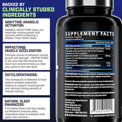 Anabol PM Nighttime Muscle Builder & Sleep Aid | Anabolic Muscle Building Supplement | Clinically Researched RIPFACTOR, Epicatechin & More | Post Workout Muscle Recovery & Strength – 60 Pills
