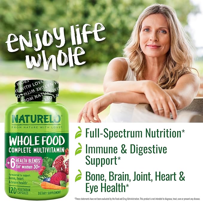 NATURELO Whole Food Multivitamin for Women 50+ (Iron 50 - 120 Vegan