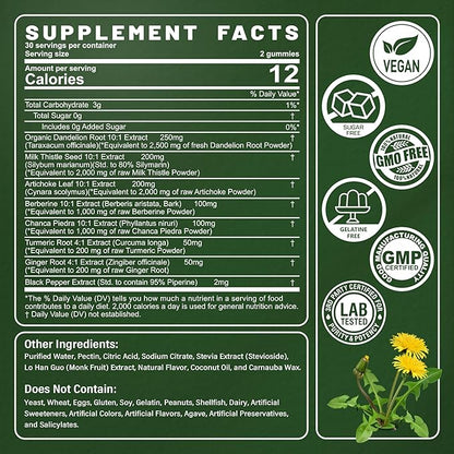 Sugar-Free Dandelion Root Gummies 6902 MG/Serving 2-Pack
