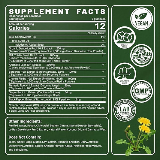 Sugar-Free Dandelion Root Gummies 6902 MG/Serving 2-Pack