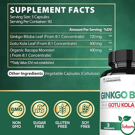 1520mg Ginkgo Biloba Supplements with Gotu 270 Capsules 3 Month
