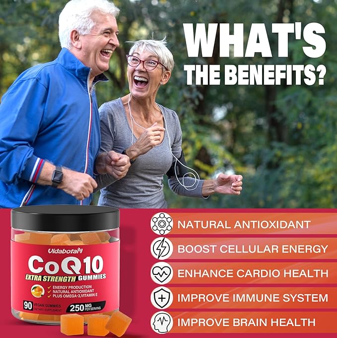 Sugar Free CoQ 10 gummies 250mg Omega-3, High Q10 Supplements 90 chewable