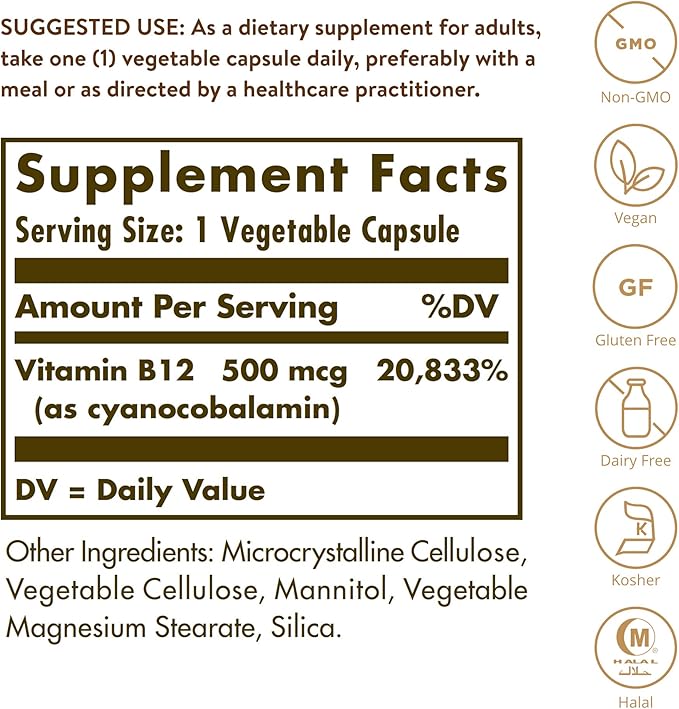 Solgar Vitamin B12 500 mcg Vegetable 250 Count