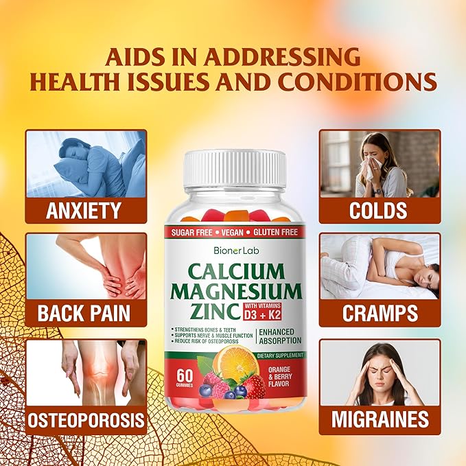 Calcium Magnesium Zinc Gummies with Vitamin D3 & K2 -
