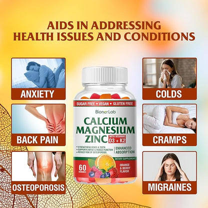 Calcium Magnesium Zinc Gummies with Vitamin D3 & K2 -