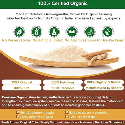 Certified Organic Ashwagandha Root Powder 16Oz -1Lb. Natural 100% Natural