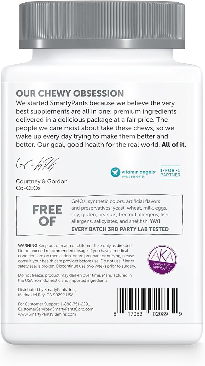 SmartyPants Mineral Chews: Magnesium Citrate & D3, Vitamin K2, Zinc 60 Count (30 Day