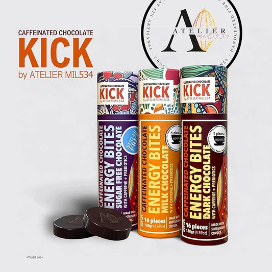 KICK Milk Chocolate Energy Bites (16 bites) - Caffeine Boost, Prebiotic Enhanced, Artisan Crafted