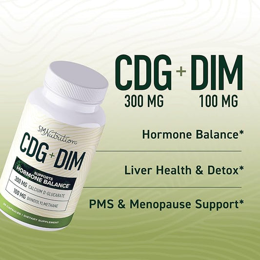 DIM Supplement with Calcium D-Glucarate for Estrogen & Hormone Balance for Women & Men | Detox & Cleanse, Hormonal Acne, Menopause & CDG for Liver Support | Non-GMO, Third-Party Tested | 30ct, White