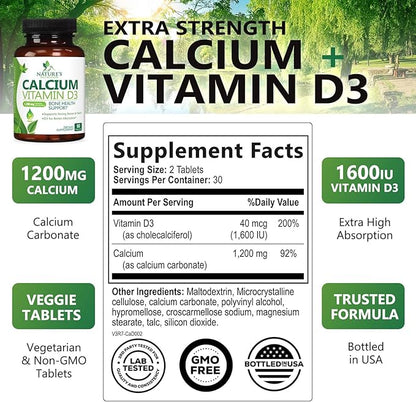Calcium 1200 mg Plus Vitamin D3, 60 Tablets
