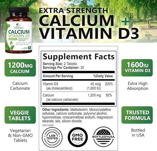Calcium 1200 mg Plus Vitamin D3, 60 Tablets
