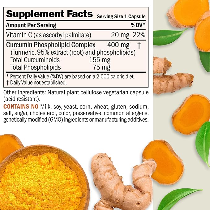 Andrew Lessman Turmeric 400-240 Capsules – 95% Curcuminoids as Phospholipid Complex for Optimum Benefits and Greater Absorption, High Potency Standardized Extract, Small Easy to Swallow Capsules