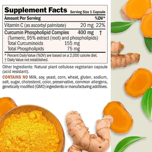 Andrew Lessman Turmeric 400-240 Capsules – 95% Curcuminoids as Phospholipid Complex for Optimum Benefits and Greater Absorption, High Potency Standardized Extract, Small Easy to Swallow Capsules