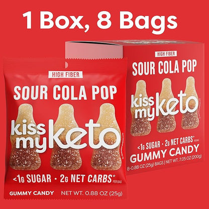 Kiss My Keto Gummies Candy – Low Carb Candy Sour Cola Pop, Keto Snack Pack – Healthy Candy Gummys – Vegan Candy, Keto Gummy Candy – Keto Candy Gummies (16-pack)
