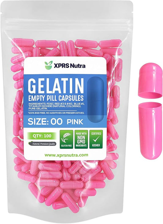XPRS Nutra Size 00 Empty Capsules - 100 Count Empty Gelatin Capsules - Empty Pill Capsules - DIY Capsule Filling - Fillable Pill Capsules Empty Gel Caps