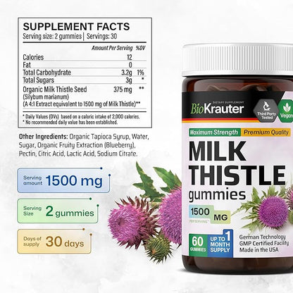 Milk Thistle Gummies 4:1 Extract 1500 mg 60 Vegan