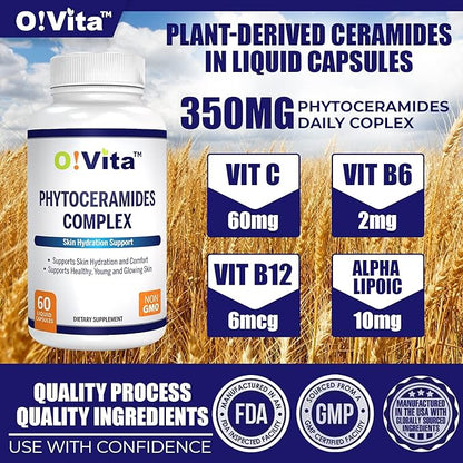 Phytoceramides Complex, Skin Repair and Rejuvenation, Anti-Aging Support, Plant-derived Ceramides, with Vitamins C, B-6, and B-12, 2-Month Supply (60 Non-GMO Liquid Capsules)