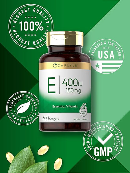 Carlyle Vitamin E Softgel Capsules 400 IU 180mg | 300 Count