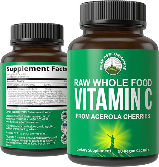 Peak Performance Raw Whole Food Natural 90 Pills. 500 mg 2 servings 1000mg