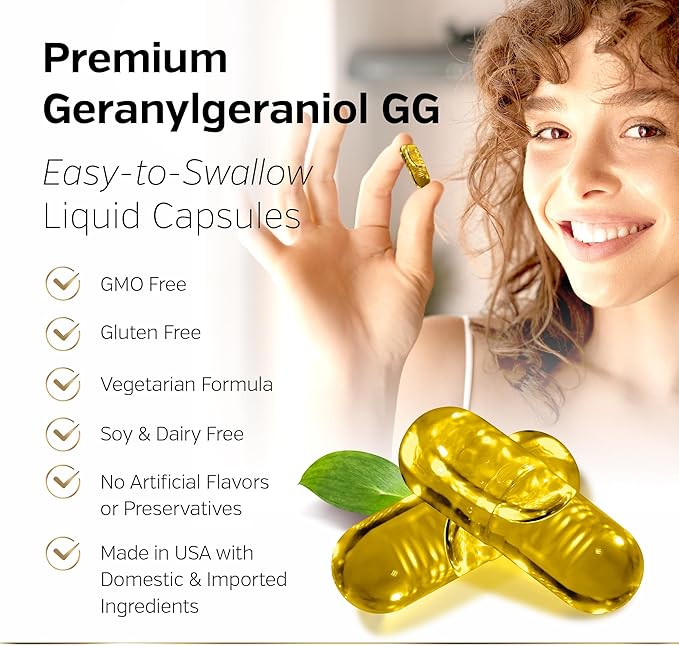 Premium Geranylgeraniol Supplement – GG-Gold 150mg CoQ10 Production 60 Capsules