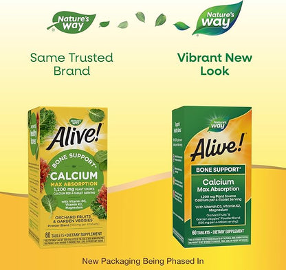 Nature's Way Alive! Calcium Max Absorption, D3 & K2, Magnesium, 60 Tablets