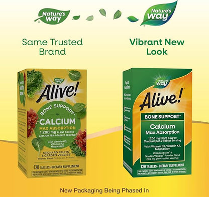 Nature's Way Alive! Calcium Max Absorption, D3 & K2, Magnesium, 120 Tablets