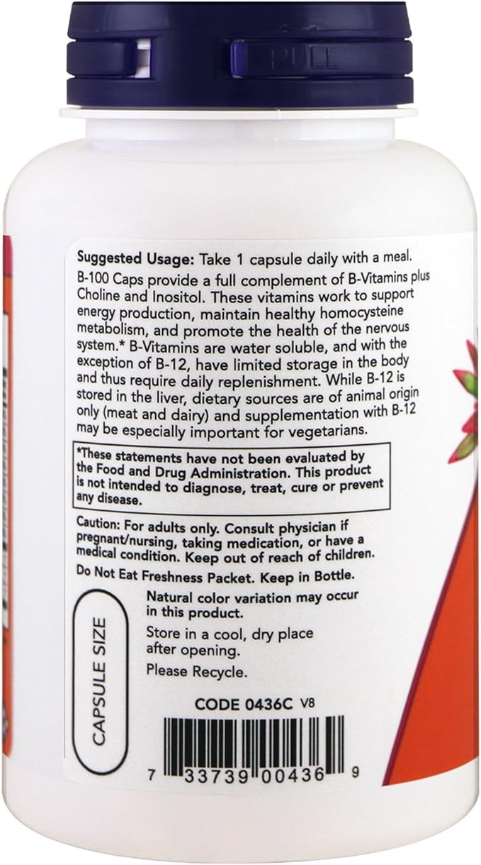 NOW Supplements, Vitamin B-100, Energy Production*, 100 Veg