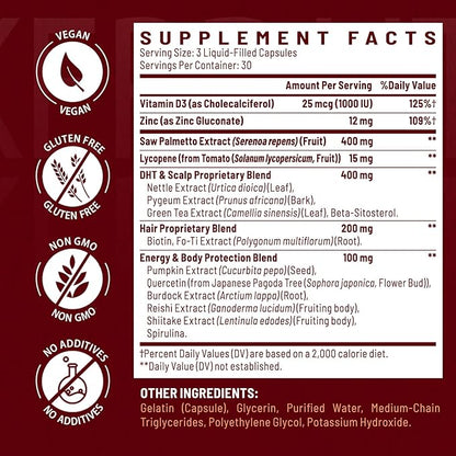 DHT Blocker for Men | Hair Growth Supplement with Saw Palmetto & Biotin - Hair Growth Vitamins - Hair Regrowth - Natural Hair Loss Supplements Liquid-Filled - Proprietary Herbal Blends (90 Capsules)