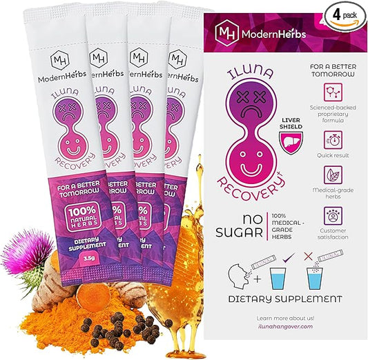 ILUNA Recovery All-Natural Hangover Relief with Milk Thistle & Premium Korean Herbs - Morning After Recovery Alcohol Aid with Cleanse, Detox & Liver Support - Max Strength Pebbles (4)