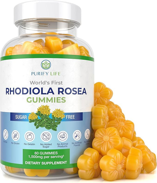 Sugar-Free Rhodiola Rosea Gummies (1500mg/Serving) Adaptogenic 60 Vegan