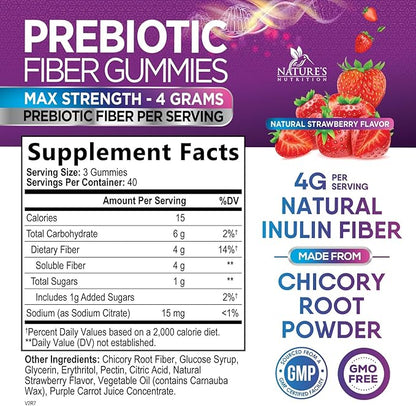 Fiber Gummies for Adults, Daily 4g Gummy Fiber Supplement, Prebiotic Digestive Health Support - Plant Based Soluble Fiber, Supports Regularity & Digestion for Adults Non-GMO - 120 Gummies