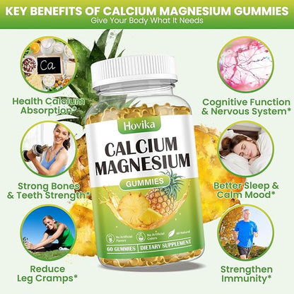 Calcium Magnesium Zinc Gummies, Calcium Magnesium 2:1 Ratio D3, K2, K2, B6, B6, B12 B12 for 60 Gummies
