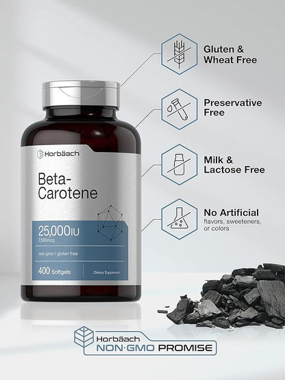 Horbäach Beta Carotene 25000 IU Softgels 7,500 mcg 400 Count