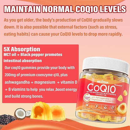 Sugar-Free CoQ10 200mg 100mg Filled Gummies D3, B12, B12, B6, B6, B9,Ultra B9,Ultra Absorption Q10 (Ubiquinone),For