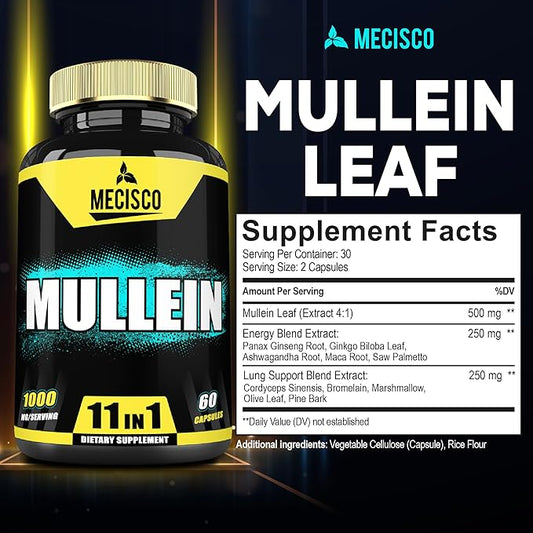 Mullein Leaf Supplement with Panax Ginseng 60 Capsules 11in1 Support