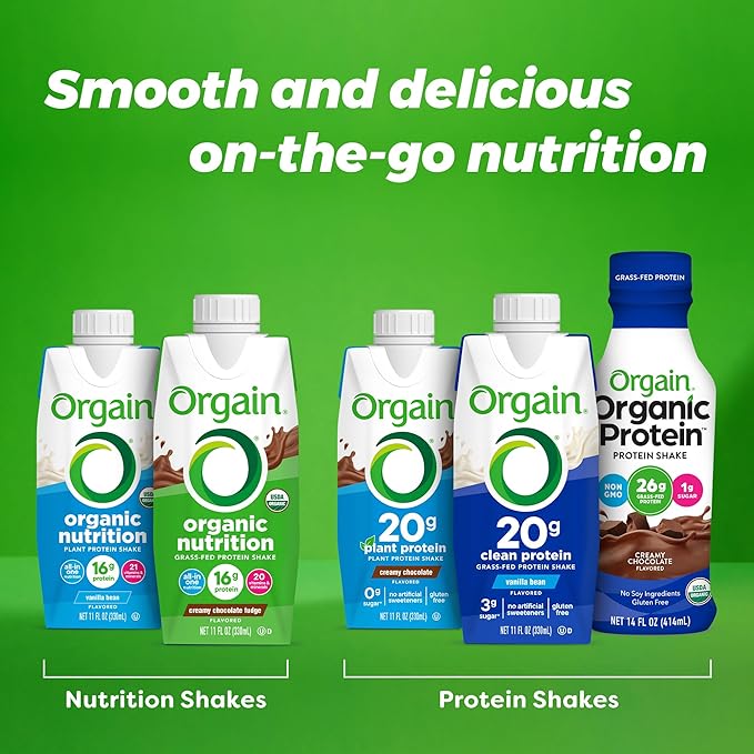 Orgain Organic Nutritional Protein Shake, Vanilla Bean 16g Grass 20 Vitamins 11 Fl (12 Pack)