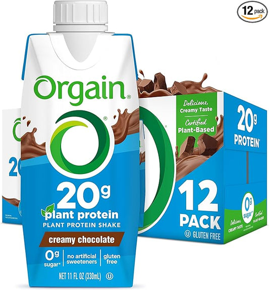 Orgain Organic Vegan Protein Shake, Creamy Chocolate - 20g Plant Based Protein, Ready to Drink, Fruits & Vegetables, Gluten Free, Kosher, No Soy or Dairy Ingredients, 11 Fl Oz (Pack of 12)