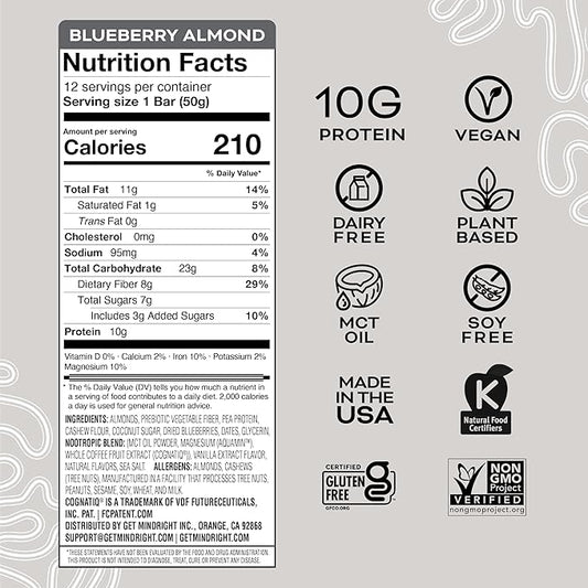 MINDRIGHT Superfood Vegan Protein Bars Almond,12 Pack)