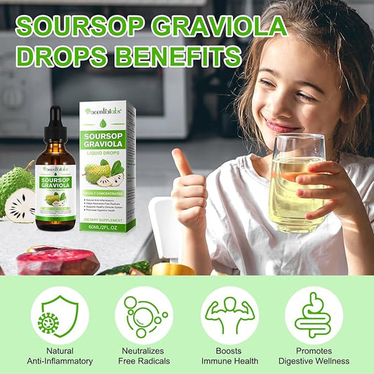 (2 Pack) Soursop Graviola Liquid Drop, Nature Soursop Extract Liquid for Cell Support & Regeneration, Immunity, Liver & Antioxidant, Easy to Absorption