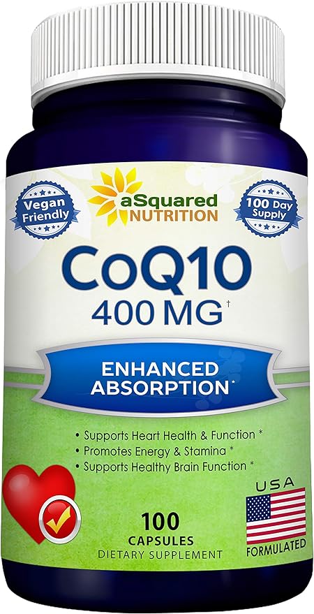 aSquared Nutrition CoQ10 (400mg Max Strength, 100 Veggie Q10 Powder Q-10 Enzyme 10 400 400 mg
