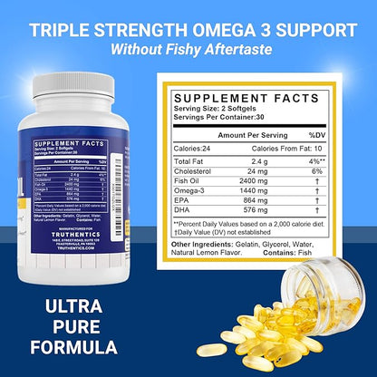 Omega 3 Fish Oil, 2400 mg Omega-3 Fatty 60 Softgels
