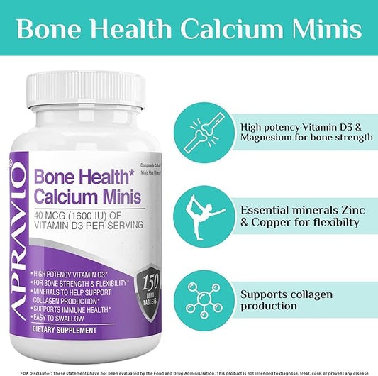Bone Health Calcium Minis Tablets, Calcium D3, Magnesium, Health,150ct