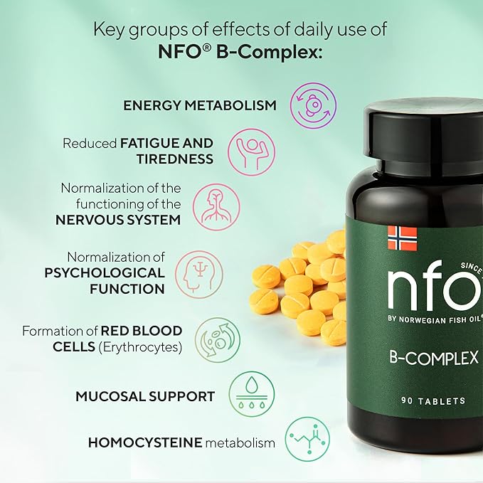 Vitamin B Complex [90 Tablets] Norwegian B1, B2, B2, B3, B3, B5, B5, B6, B6, B9, B9, B12 B12 for